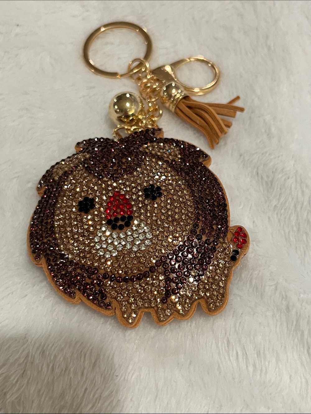 Rhinestone Lion Charm Keychain Card Holder - Gold Brown